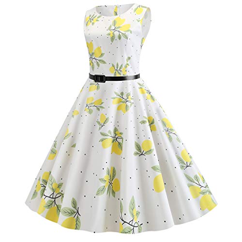 COZOCO Malla de Encaje Vestido Mini Capa Vintage Cap Manga Rockabilly cóctel Swing Vestido Mujer Vestido Corto Mujer Retro Años（Amarillo，EU-40/CN-XL）