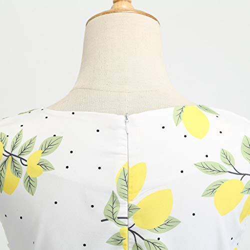 COZOCO Malla de Encaje Vestido Mini Capa Vintage Cap Manga Rockabilly cóctel Swing Vestido Mujer Vestido Corto Mujer Retro Años（Amarillo，EU-40/CN-XL）