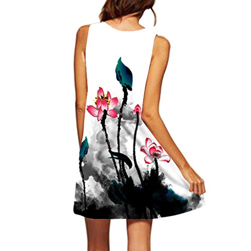 COZOCO Vestido Corto sin Mangas con Estampado de Playa de Verano de Boho para Mujer sin Mangas（Blanco，XXL）