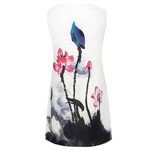 COZOCO Vestido Corto sin Mangas con Estampado de Playa de Verano de Boho para Mujer sin Mangas（Blanco，XXL）