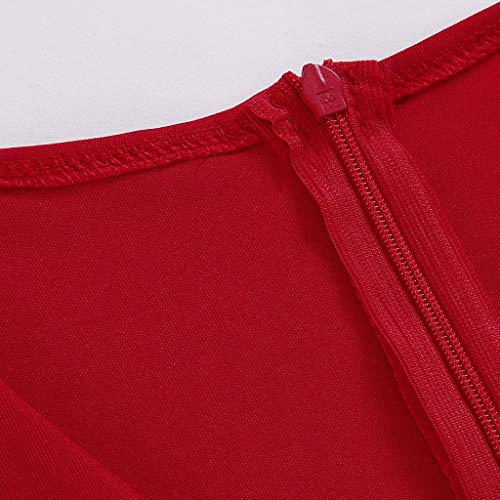 COZOCO Vestido de Mujer con Lazo en el Pecho Moda Sexy Escote en V y Camisa Estampada con Lazo Casual（Rojo，XL）