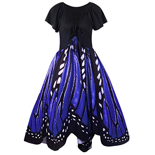 COZOCO Vestido sin Mangas con Estampado de Mariposa sin Mangas con Estampado de Mariposa de Manga Corta de Playa de Bohemia(Azul，S