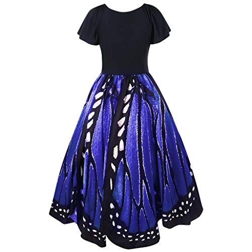 COZOCO Vestido sin Mangas con Estampado de Mariposa sin Mangas con Estampado de Mariposa de Manga Corta de Playa de Bohemia(Azul，S