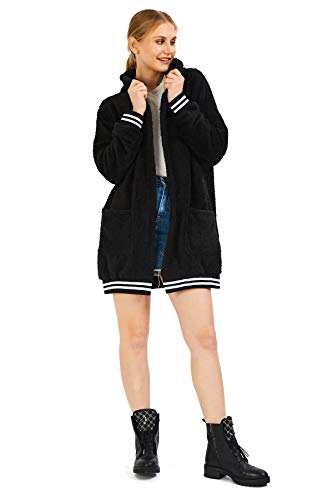 Crazy Age Chaqueta con capucha para mujer, de forro polar, con cremallera, informal, con bolsillos canguro, suave Negro (2920). S