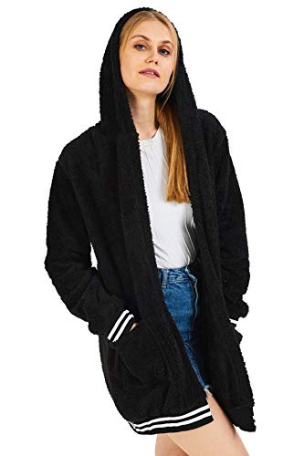 Crazy Age Chaqueta con capucha para mujer, de forro polar, con cremallera, informal, con bolsillos canguro, suave Negro (2920). S