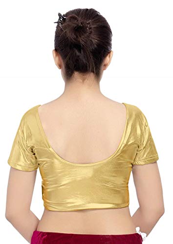 crazy bachat Indian Ethnic Design Stretchable Cotton Lycra Blouse Golden Tops Readymade Saree Blouse Short Sleeve Crop Top