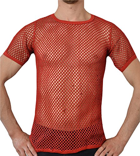 Crystal Hombre 100% Algodón Camiseta de Malla Ajustada Tallas S-2XL Disponibles (Large, Red)