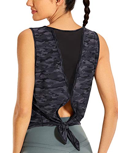 CRZ YOGA Camiseta Deportiva de Tirantes Prendas Deportivas para Mujer de Fitness Espalda Abierta Niebla Gris Camuflaje 38