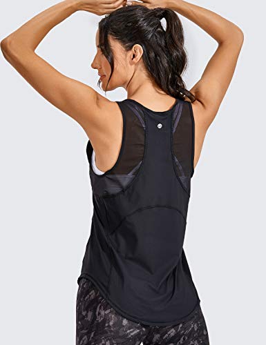 CRZ YOGA Mujer Camiseta de Tirantes de Malla Sin Mangas de Yoga Fitness Deportiva Negro 42