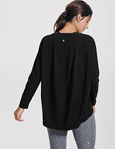 CRZ YOGA Mujer Loose Fit Top Ropa Deportiva Camiseta De Manga Larga con Cuello Barco Negro 36