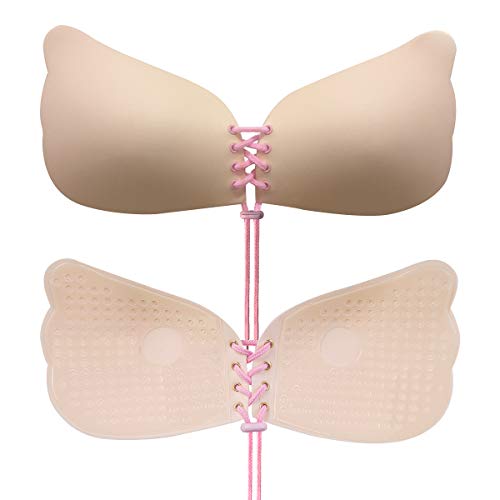 CtopoGo 2 Pack Sujetador Adhesivo, Sin Tirantes Mujeres Reutilizable Invisible Sujetador Push UP Bra con Gel Adhesivo y Ajustable,Mujer para El Vestido de La Boda (B, Negro+Rosa)