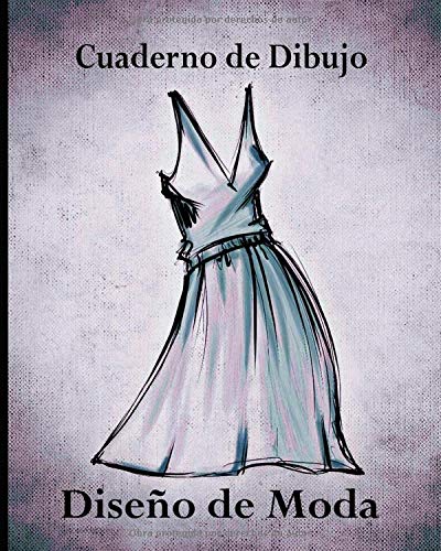 Cuaderno de Dibujo, Diseño de Moda: Libro de Bocetos Para Diseñadora Principiantes, Vestido Morado y Azul