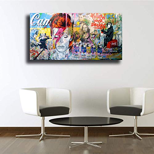 Cuadro En Lienzo,Gorilla Mona Lisa Mezclado Pintura En Tela Graffiti Replica Banksy Arte De Pared Carteles E Imprime Imágenes De Pared para Vivir La Decoración De La Habitación,70X140Cm Sin Marco