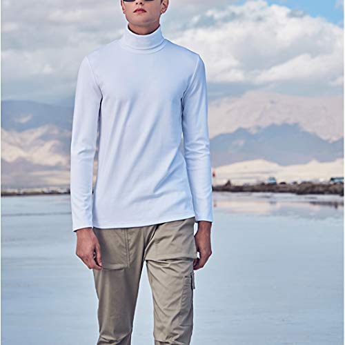 Cuello Alto Camisetas de Manga Larga Hombre Algodón Negro Marca Moda Caual Slim Camisas Masculina (Blanco, Large)