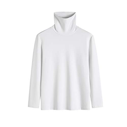 Cuello Alto Camisetas de Manga Larga Hombre Algodón Negro Marca Moda Caual Slim Camisas Masculina (Blanco, Large)