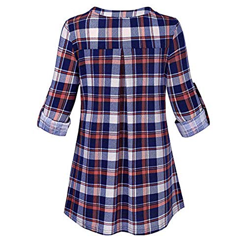 Cuello en V Camisetas Manga Larga Mujer Tumblr Kimono Otoño Mujer Camisetas Camisas a Cuadros Ropa Chandal Chaquetas Tops Sudaderas Mujer Capucha Blusa con Botón riou