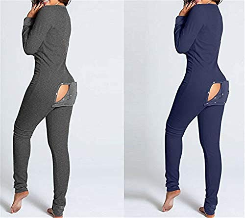 Cuello en V profundo Divertido Impresión Mono Mameluco Botones Pijamas Tramo Navidad Bodis Cortos Sexy Pijama Mujer Mono Señora Pijama Traje Espalda Culo Abierto Gris_Grande