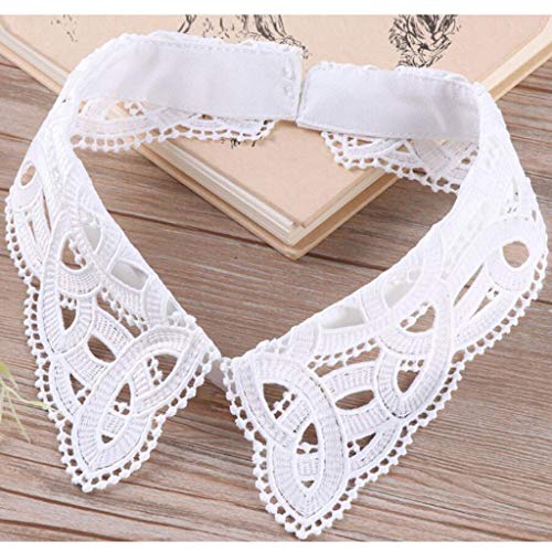 Cuello Falso de Encaje Floral Collar Media de Camisa para Traje sin Cuello, Vestido - Blanco, tal como se describe