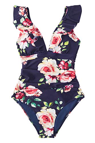CUPSHE Bañador de Mujer Volante Cuello en V Lace Up Traje de Baño, L