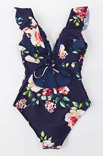 CUPSHE Bañador de Mujer Volante Cuello en V Lace Up Traje de Baño, L