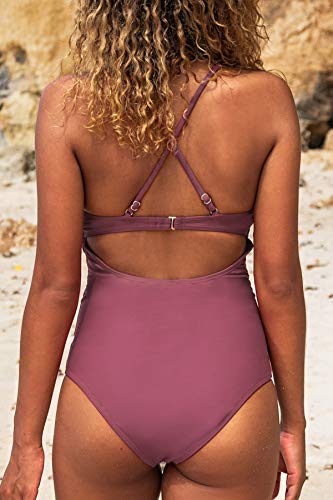 CUPSHE Bañador para Mujer Cuello en V Lace Halter Traje de Baño (Pasta de Judía, XX-Large)