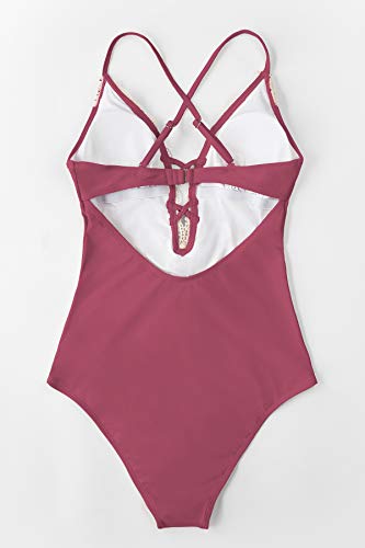 CUPSHE Bañador para Mujer Cuello en V Lace Halter Traje de Baño (Pasta de Judía, XX-Large)