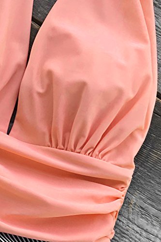 CUPSHE Bañador para Mujer Halter Cuello en V Fruncido Traje de Baño de Una Pieza, Rosa, XL