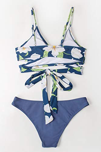 CUPSHE Conjunto de Bikini Mujer Floral Anudado Cintura Baja Traje de Baño de Dos Piezas, L