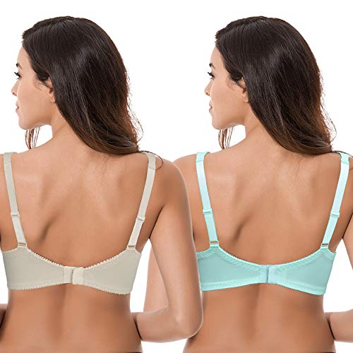 Curve Muse Sujetadores sin Forro con Aros y Talla Grande para Mujer, con Encaje Bordado-Paquete de 2-Desnudo,luz azul-90B
