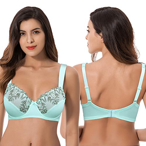 Curve Muse Sujetadores sin Forro con Aros y Talla Grande para Mujer, con Encaje Bordado-Paquete de 2-Desnudo,luz azul-90B