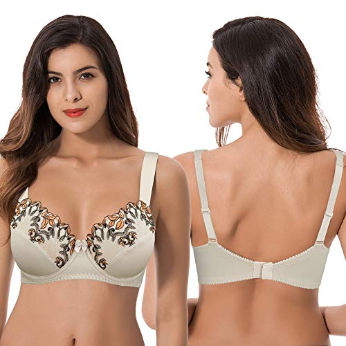 Curve Muse Sujetadores sin Forro con Aros y Talla Grande para Mujer, con Encaje Bordado-Paquete de 2-Desnudo,luz azul-90B