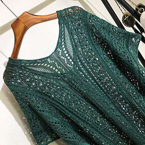 Cxypeng Elegante Traje Ropa De Baño Suelto,Blusa Calada de Punto Extragrande, Protector Solar Suelto de Longitud Media Vestido de Playa-Negro,Túnica Pareo para Mujer Playa Bikini