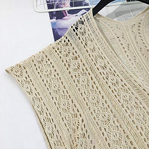 Cxypeng Elegante Traje Ropa De Baño Suelto,Blusa Calada de Punto Extragrande, Protector Solar Suelto de Longitud Media Vestido de Playa-Negro,Túnica Pareo para Mujer Playa Bikini