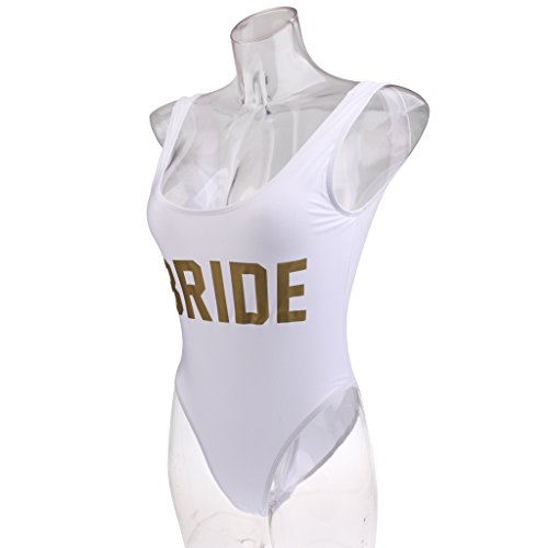 D DOLITY 1x Monokini Traje de Baño Playa Mujeres Letras Dorado Impreso Bañador Suave Tacto - METRO, Blanco