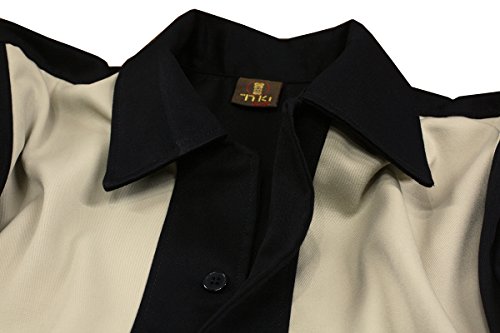 D600 - Camisa de bolos para hombre, estilo rockabilly, dos tonos negro y beige XL