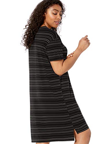 Daily Ritual Jersey Short-Sleeve Boxy Pocket T-Shirt Dress, Negro/Blanco a Rayas, US (EU XS-S)