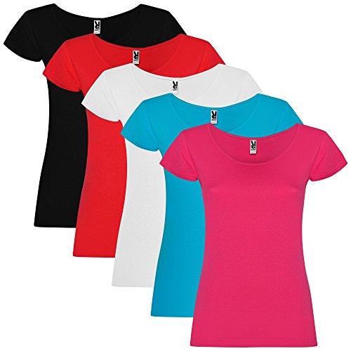 Dalim Pack de 5 Camisetas para Mujer, 100% Algodón, Guadalupe 6647 (XXL)