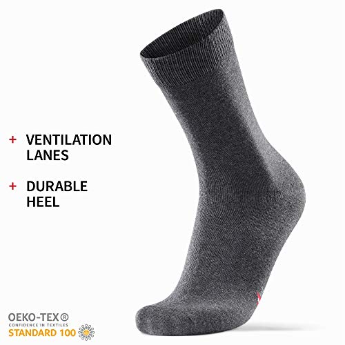 DANISH ENDURANCE Calcetines de Algodón, para Hombre y Mujer, Calcetines Clásicos de Vestir, Cómodos, Transpirables, para el Uso Diario, Negro, Gris, Rojo, Pack de 3 (Gris, EU 43-47)