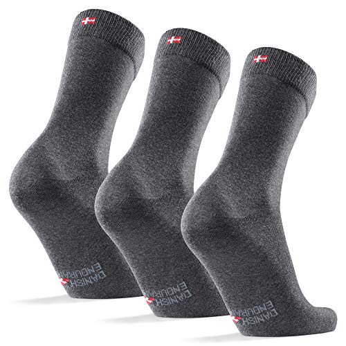 DANISH ENDURANCE Calcetines de Algodón, para Hombre y Mujer, Calcetines Clásicos de Vestir, Cómodos, Transpirables, para el Uso Diario, Negro, Gris, Rojo, Pack de 3 (Gris, EU 43-47)
