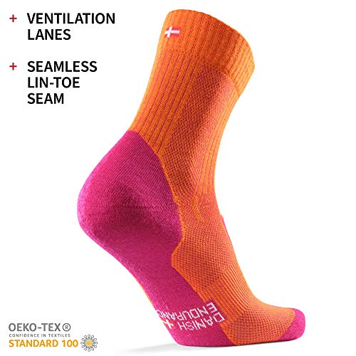 DANISH ENDURANCE Calcetines Ligeros de Senderismo y Trekking de Lana Merino 1 par (Naranja/Fucsia, EU 39-42)