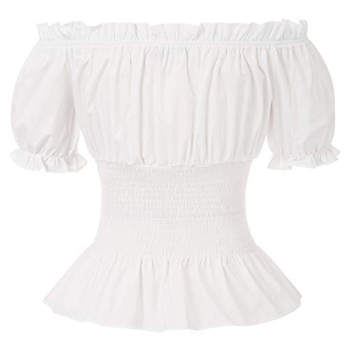 DARKNESS - Camisa de mujer con hombros descubiertos, vintage, estilo victoriano, gótico, steampunk, tops medievales blanco XL