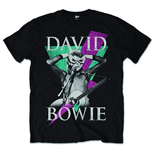 David Bowie Thunder Camiseta Manga Corta, Negro, L para Hombre
