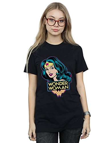 DC Comics Mujer Wonder Woman Head Camiseta del Novio Fit XXX-Large Negro