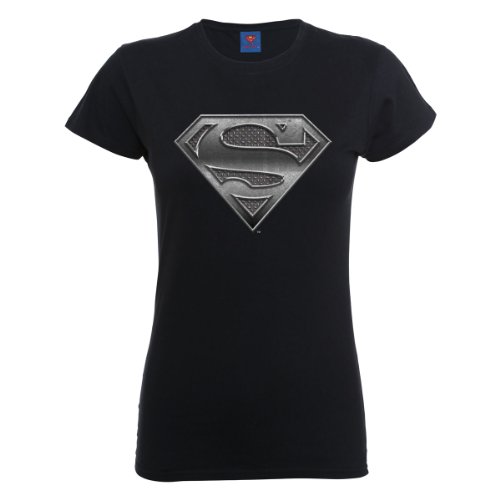 DC Comics Official Superman Steel Plate Logo Womens T-Shirt Camiseta, Negro, 36 para Mujer