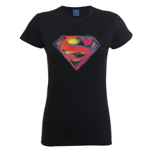 DC Comics Official Superman Stencil Logo Womens T-Shirt Camiseta, Negro, 40 para Mujer