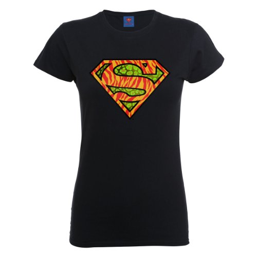 DC Comics Official Superman Wild Logo Womens T-Shirt Camiseta, Negro, 38 para Mujer
