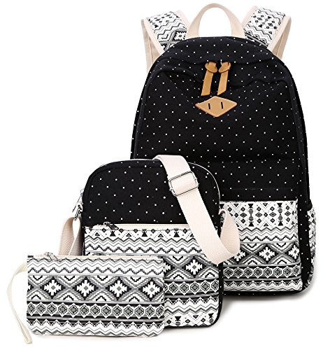 DCCN 3 Pcs Canvas Bolsas Escolares Mochila niños niñas Adolescentes Mochila Escolar + Bolsa De Hombro + Billetera + Bolso de Pluma
