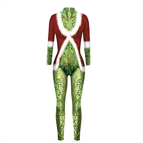 De Las Mujeres De Una Pieza De Impresión Digital En 3D De Navidad Otoño Y del Invierno De Cosplay del Traje del Mono Flaco H-M