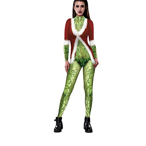 De Las Mujeres De Una Pieza De Impresión Digital En 3D De Navidad Otoño Y del Invierno De Cosplay del Traje del Mono Flaco H-M