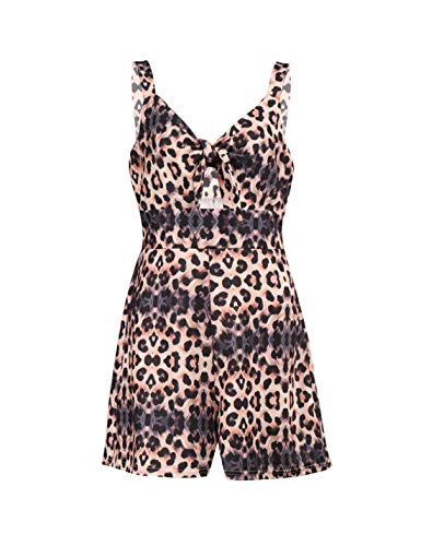 De Las Mujeres Ocasionales Monos Mamelucos Floral Sin Mangas Anudadas Ancho De La Pierna Pantalones Cortos Mono Leopardo M